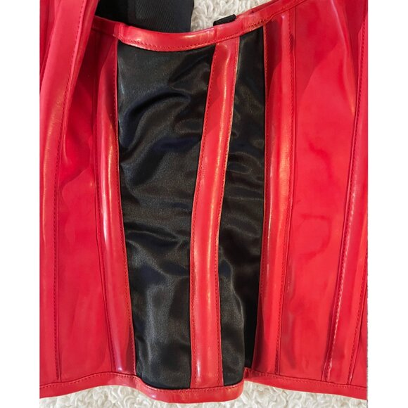 Red & Black PVC Vinyl & Satin Underbust Corset - Picture 5 of 13